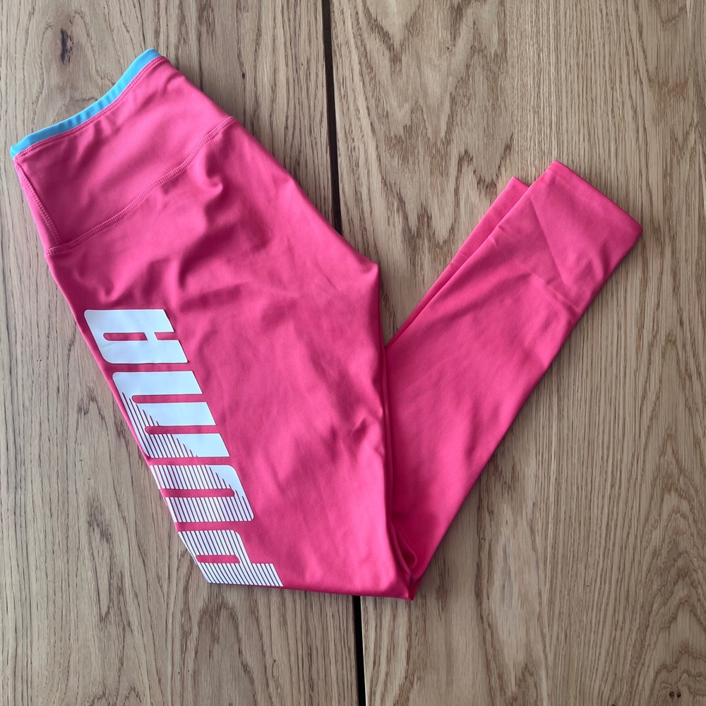 Puma Girls Pink Blue Logo Active Leggings Size Large‎ L Athletic